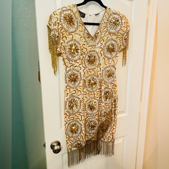 EUC Vintage Mark & John by Sam Pure Silk Cocktail Dress w/ Beaded Fringe - Picture 4 of 14